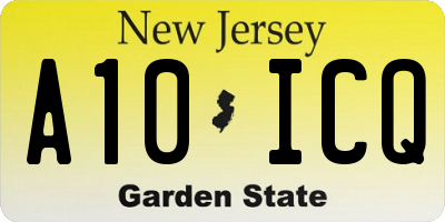 NJ license plate A10ICQ