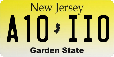 NJ license plate A10IIO