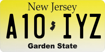 NJ license plate A10IYZ