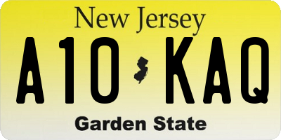 NJ license plate A10KAQ