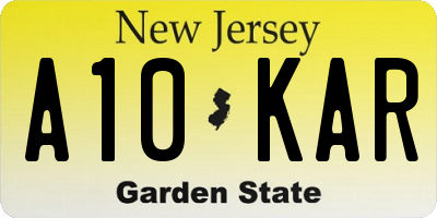 NJ license plate A10KAR