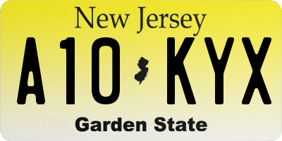 NJ license plate A10KYX