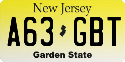 NJ license plate A63GBT