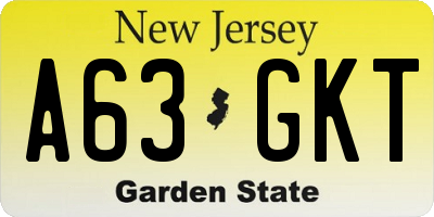 NJ license plate A63GKT