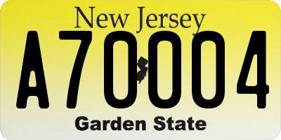 NJ license plate A70004
