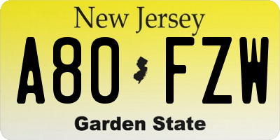 NJ license plate A80FZW