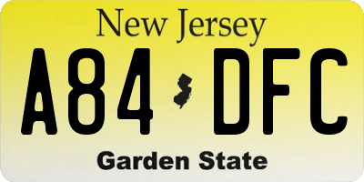 NJ license plate A84DFC