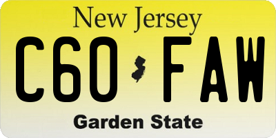NJ license plate C60FAW