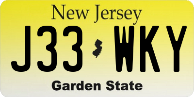 NJ license plate J33WKY