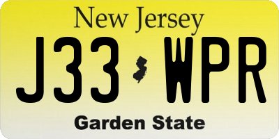 NJ license plate J33WPR