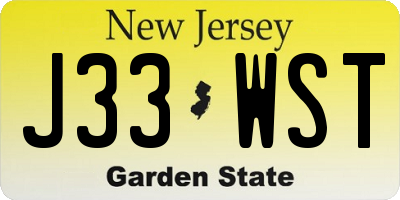 NJ license plate J33WST