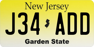 NJ license plate J34ADD