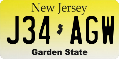 NJ license plate J34AGW