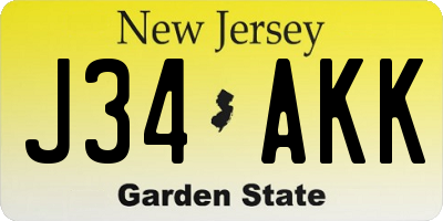 NJ license plate J34AKK