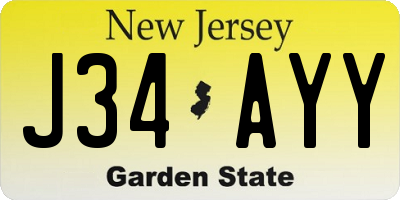NJ license plate J34AYY