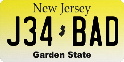 NJ license plate J34BAD