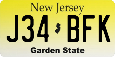 NJ license plate J34BFK