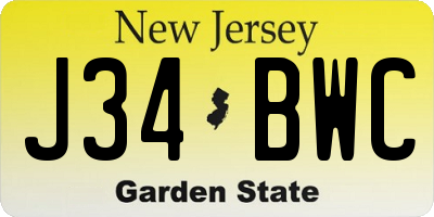 NJ license plate J34BWC