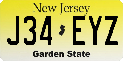 NJ license plate J34EYZ