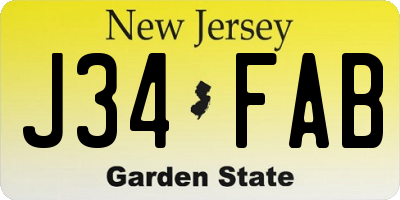NJ license plate J34FAB