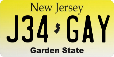 NJ license plate J34GAY