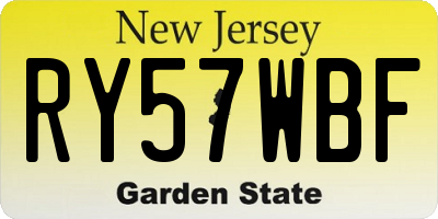 NJ license plate RY57WBF