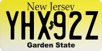 NJ license plate YHX92Z