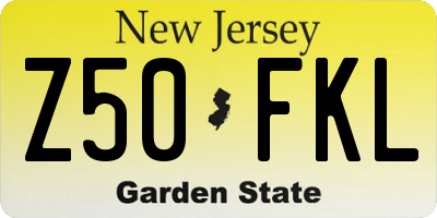 NJ license plate Z50FKL