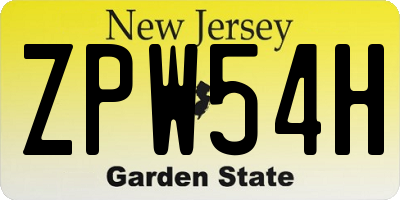 NJ license plate ZPW54H