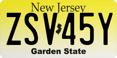 NJ license plate ZSV45Y