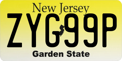 NJ license plate ZYG99P