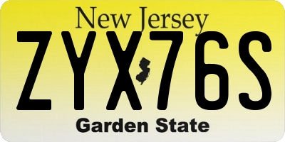 NJ license plate ZYX76S