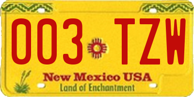 NM license plate 003TZW