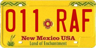 NM license plate 011RAF