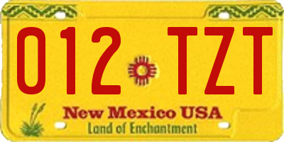 NM license plate 012TZT