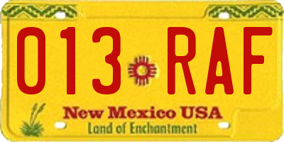 NM license plate 013RAF