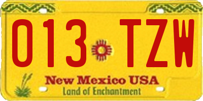 NM license plate 013TZW