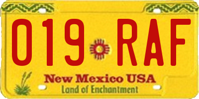 NM license plate 019RAF