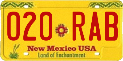 NM license plate 020RAB