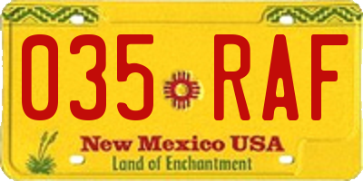 NM license plate 035RAF