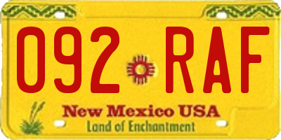 NM license plate 092RAF