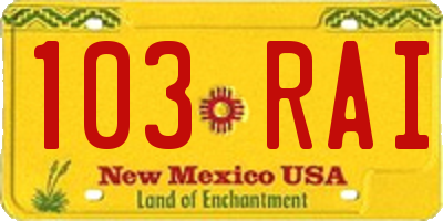 NM license plate 103RAI