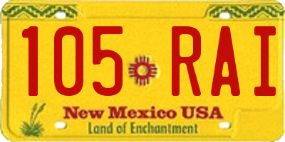 NM license plate 105RAI