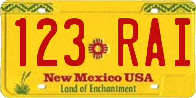 NM license plate 123RAI