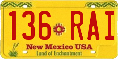 NM license plate 136RAI