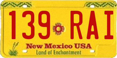 NM license plate 139RAI