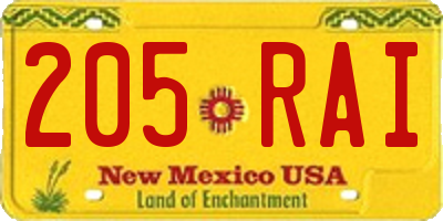 NM license plate 205RAI