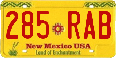 NM license plate 285RAB