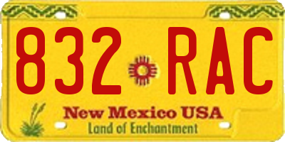 NM license plate 832RAC