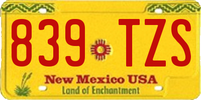 NM license plate 839TZS